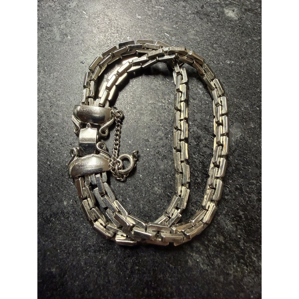 Vintage Signed KRAMER Silver Tone Multi Strand Gate Link Bracelet 7" Mid Century - Picture 6 of 7